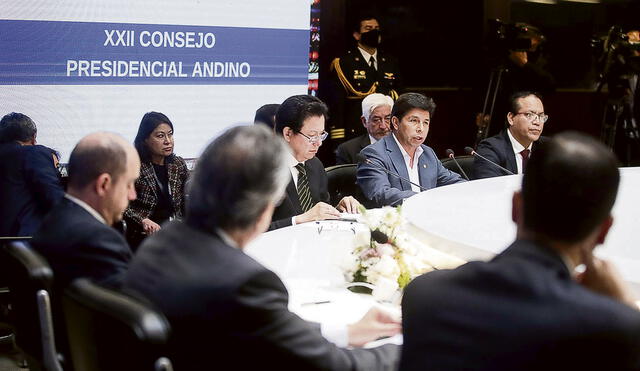 Mensaje débil. El presidente Pedro Castillo se dirigió ayer a sus homólogos de Bolivia, Ecuador y Colombia, en medio de un clima político tenso y ofreciendo lo que su gobierno incumple. Foto: difusión