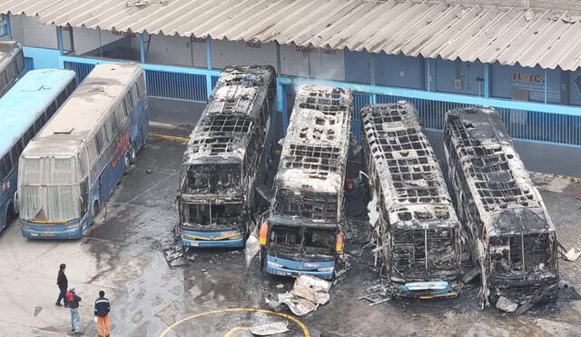 Incendio en empresa Flores: 4 buses de transporte interprovincial fueron quemados. Foto: María Pía Ponce /  URPI-LR