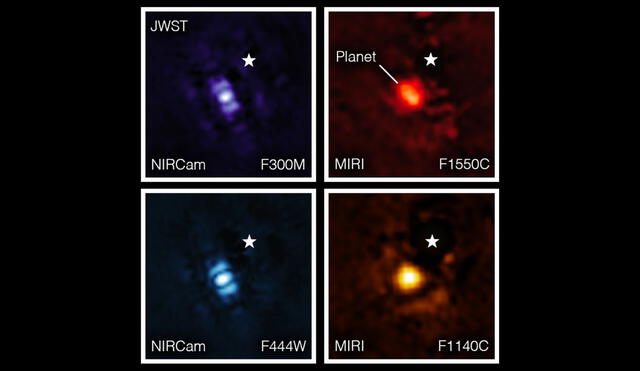 Imágenes de HIP 65426 b captadas por el telescopio James Webb. Foto: NASA