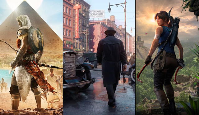 Revisa las fechas y cómo puedes reclamar cada uno de estos videojuegos en las distintas plataformas. Foto: composición La República/ Assassin's Creed Origins, Mafia Definitive Edition y Shadow of the Tomb Raider