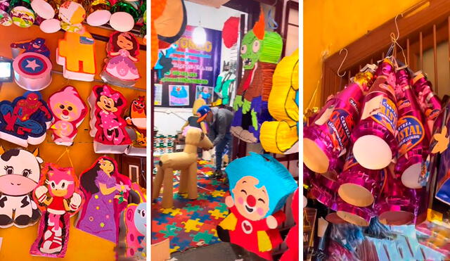 Una mujer hizo un recorrido por diferentes galerías, en donde encontró una gran variedad de piñatas a precio económico. Foto: composición LR/TikTok/@elespaciodemami
