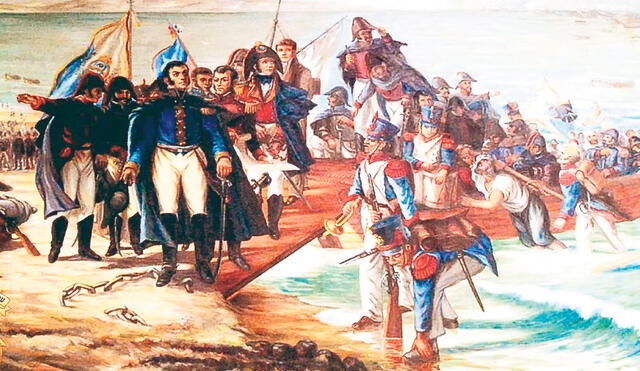 Escena. La pintura recrea el desembarco del general San Martín en Paracas, Pisco, 1820. Foto: difusión