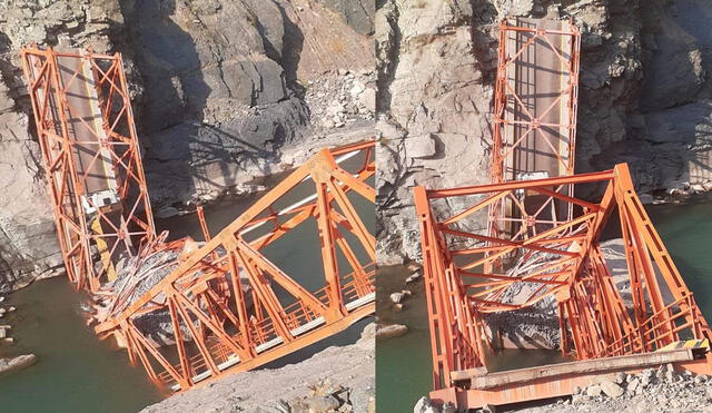 Puente Kutinachaka se desplomó cuando pasaba un volquete, se registraron 2 personas heridas. Foto: @Pedro_vrae/Twitter