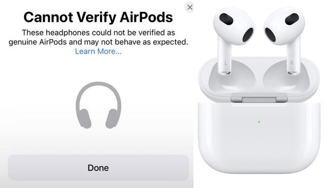 Si ves este aviso en tu iPhone, eso significa que tus audífonos son 'piratas'. Foto: Apple