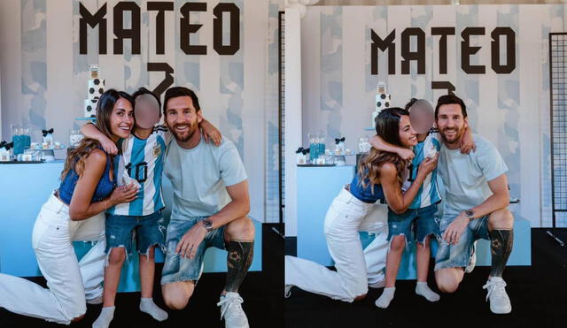 Lionel Messi, junto a Antonela, celebrando el cumpleaños de Mateo. Foto: composición LR/captura de Instagram/@Antonelaroccuzzo