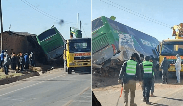 El bus terminó impactando contra la vivienda. Foto: composición LR/Red Noticias Puno