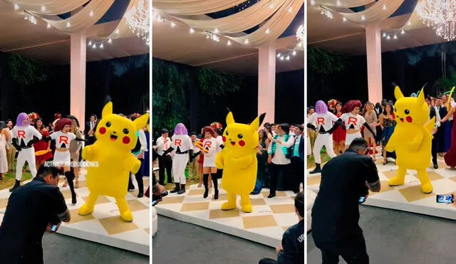 Mientras se realizaba la hora loca, los organizadores pusieron la pegajosa canción que hizo bailar hasta al mismo Pikachu. Foto: composición LR/TikTok/@activateproducciones