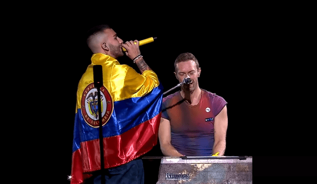 Manuel Turizo y Coldplay juntos en el concierto de Colombia. Foto: captura de Twitter