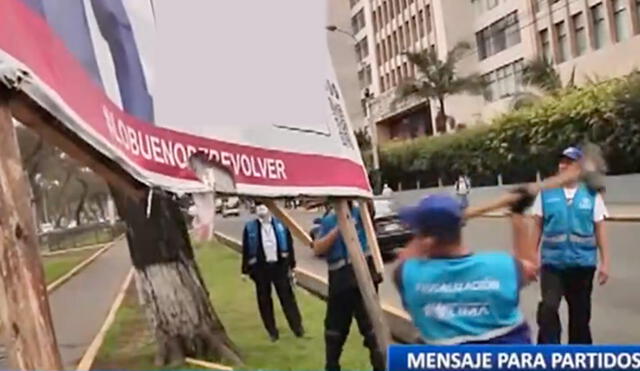 Representantes de los partidos políticos exigieron que sus carteles no fueran retirados. Foto: captura de Panamericana