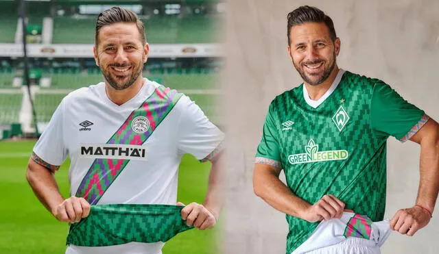 Las camisetas reversibles que se utilizarán en el partido de despedida de Claudio Pizarro. Foto: Werder Bremen/Twitter