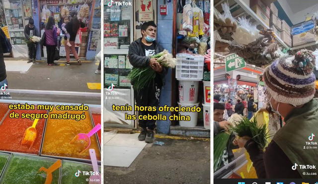 El comerciante compró todas las cebollas chinas que el joven no lograba vender. Foto: composición LR/captura de TikTok/@.lu.cas