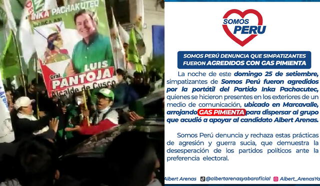Cusco: simpatizantes de Somos Perú denuncian agresión por parte de integrantes del movimiento regional Inka Pachacútec. Foto Facebook