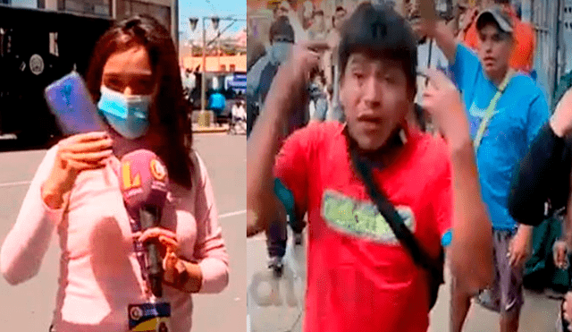 Reportera fue agredida en vivo por comerciantes de Mesa Redonda. Foto captura de La República