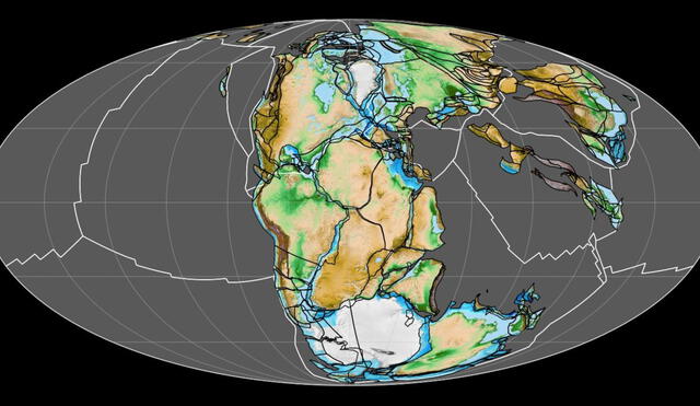 Ilustración de Pangea, el antiguo supercontinente que existió hace 300 millones de años en la Tierra. Foto: referencial/Maricopa Community College