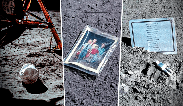 Durante las misiones del programa Apolo, los astronautas dejaron distintos objetos en la superficie de la Luna. Foto: composición de Gerson Cardoso / La República / NASA