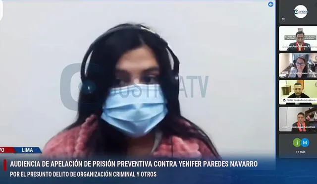 Yenifer Paredes es investigada en la Fiscalía por presunto tráfico de influencias y lavado de activos. Foto: captura/Justicia TV