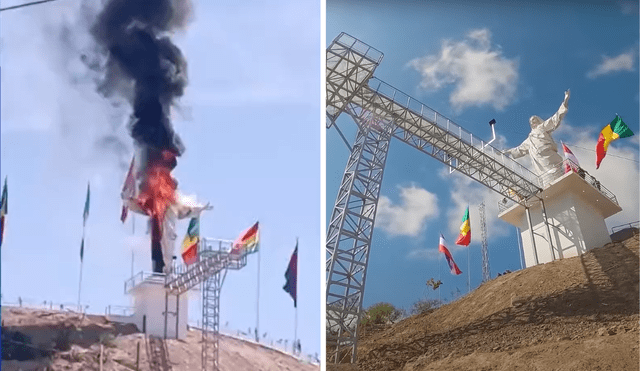 El puente metálico, compuesto de fibra de vidrio y que da acceso al Cristo Blanco, también ha quedado destruido. Foto: composición LR/capturas de Exitosa/YouTube/Soto Rusbel