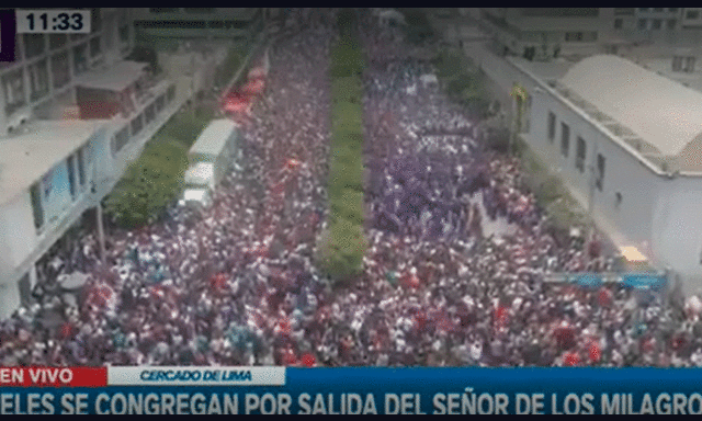 Miles de fieles se congregan en los exteriores de Las Nazarenas. Foto: captura Canal N