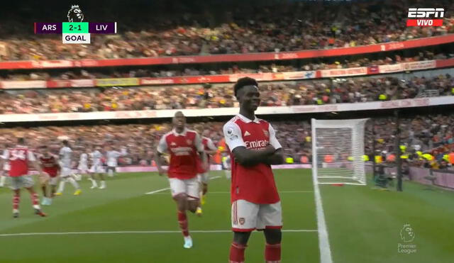 Bukayo Saka puso el 2-1 del Arsenal sobre Liverpool. Foto: captura ESPN