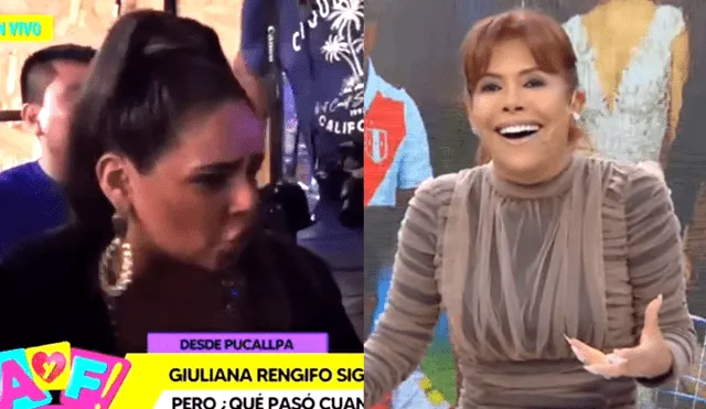 Giuliana Rengifo incómoda con expresiones de Magaly Medina. Foto: composición LR/ captura de Willax TV/ captura de ATV