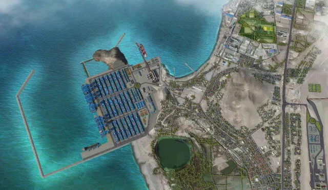 El puerto de Chancay tendrá una inversión de  $3.600 millones y está prevista para ser acabada a mitad de año de 2024. Foto: Puerto de Chancay