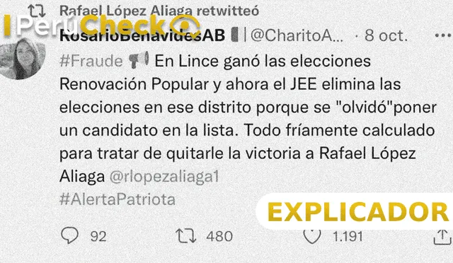 Explicador de por qué en Lince se repitirán las elecciones. Foto: composición PerúCheck/ captura de Twitter
