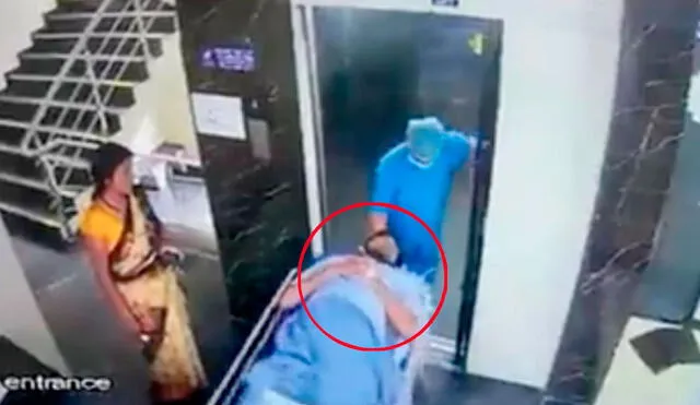 En medio del susto, el enfermero que permanecía afuera y otra mujer alcanzaron a empujar la camilla. Foto: captura de Twitter/@THE_GLOBE-N