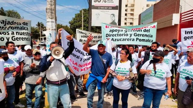 Trabajadores azucareros protestan contra intervención del Estado en Pomalca. Foto: LR.