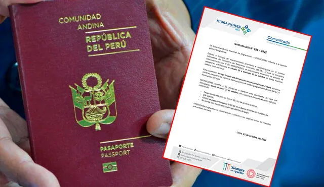 La entidad exhortó a los pasajeros a tramitar su pasaporte de urgencia desde este lunes 24 de octubre. Foto: composición LR/La República/Twitter Migraciones Perú