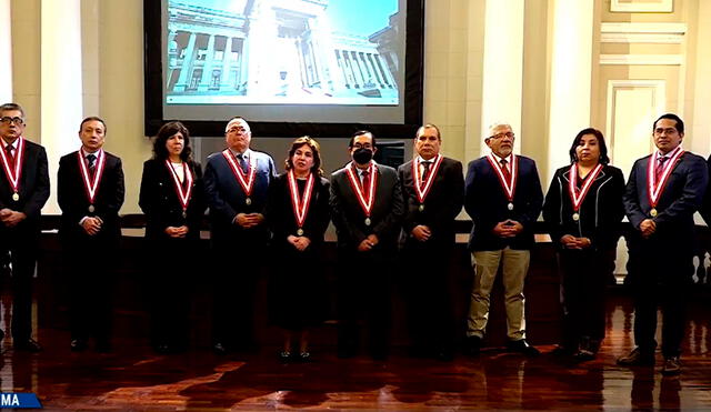 La juez suprema brindó un pronunciamiento acompañada de los demás integrantes de la Sala Plena del Poder Judicial. Foto: Poder Judicial