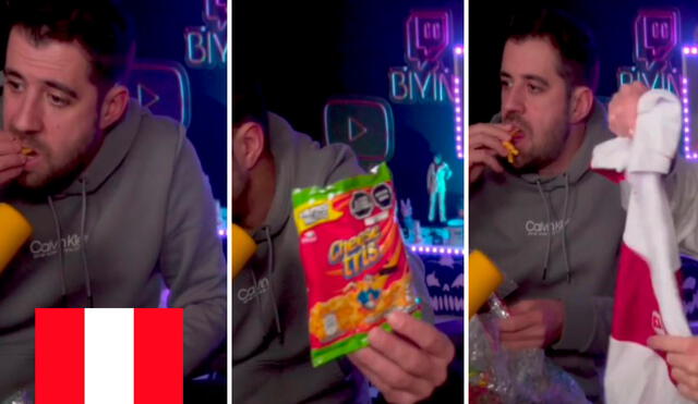 Tras mostrar los productos nacionales en vivo a través de su canal, el streamer español confesó su adicción por los Cheese Tris. Foto: composición LR/TikTok/@its.drixsv