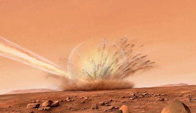 Representación artística del impacto del meteorito en Marte. Imagen: IPGP / CNES / N. STARTER