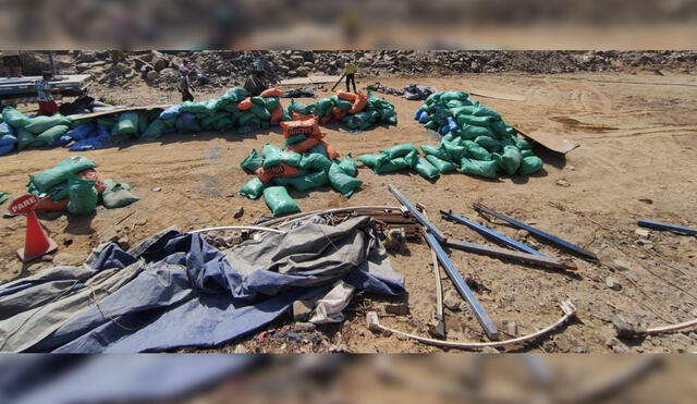 Policía logró recuperar 387 sacos con mineral aurífero sin procesar. Foto: PNP