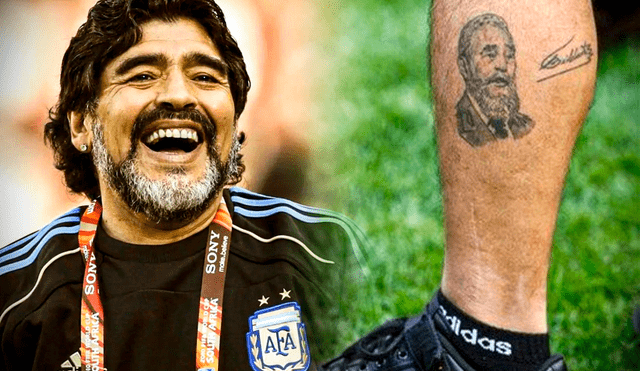 Diego Armando Maradona no podía ocultar su profunda admiración por Fidel Castro, por lo que se hizo un tatuaje de su rostro en la pierna izquierda. Foto: composición de Gerson Cardoso/LR/Latimes/Terra