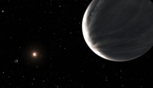 En la ilustración se observa el exoplaneta Kepler-138 d en primer plano. Luego, a la izquierda está Kepler-138 c y más cerca a la estrella, como una silueta, Kepler-138 b. Foto: NASA / ESA