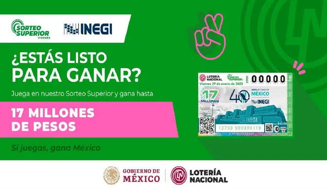 El Sorteo Superior de la Lotería Nacional de México ofrece 17 millones de pesos al ganador. Foto: Lotería Nacional de México