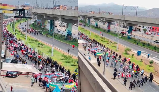 Protestantes marchan desde San Juan de Lurigancho hasta Centro de Lima contra el Gobierno de Dina Boluarte.Foto: capturas de video/Whatsapp de La República