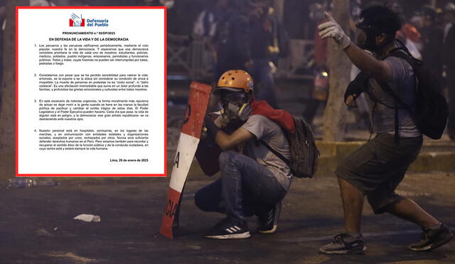 La Defensoría del Pueblo se pronunció antes el contexto de violencia en las protestas en contra del Gobierno de Dina Boluarte.Foto: composición LR/DP/ Marco Cotrina