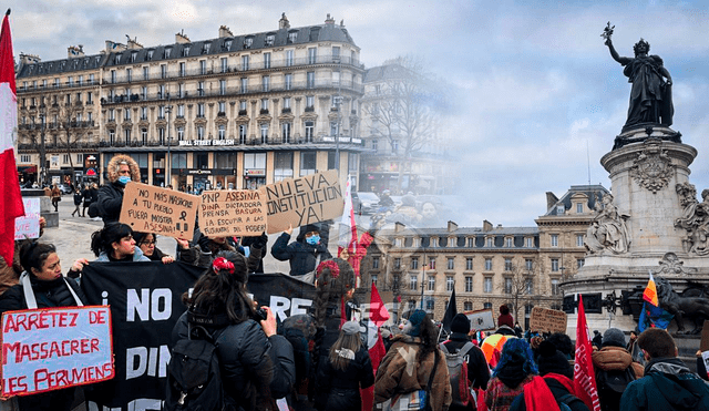 Comunidad peruana protesta en Francia. Foto: Efraín Rodríguez