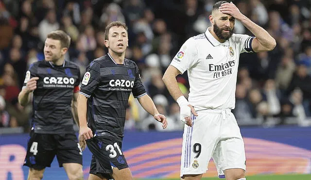 Difícil. Benzema sufrió con la defensa de la Real Sociedad. Foto: EFE