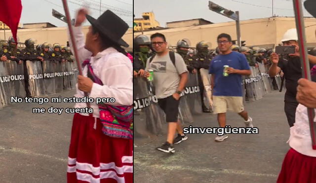 Dos jóvenes se burlan de una manifestantes en plena protesta. Foto captura de Alex Febrero/ Twitter