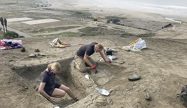Excavaciones. Arqueólogos polacos excavan sobre un antiquísimo muro de adobe. Foto: difusión