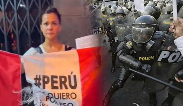 Mónica Sánchez denuncia que fue reprimida en protesta. Foto: Twitter/Antonio Melgarejo-La República