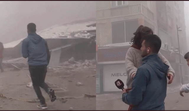 El periodista Akalan decidió evacuar el área tras las dos réplicas consecutivas registradas en una trasmisión en vivo en Malatya. Foto: composición LR / captura / T13. Video: A News