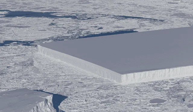 Científicos de NASA IceBridge observaron el iceberg rectangular durante un vuelo realizado en 2018. Foto: NASA / Jeremy Harbeck