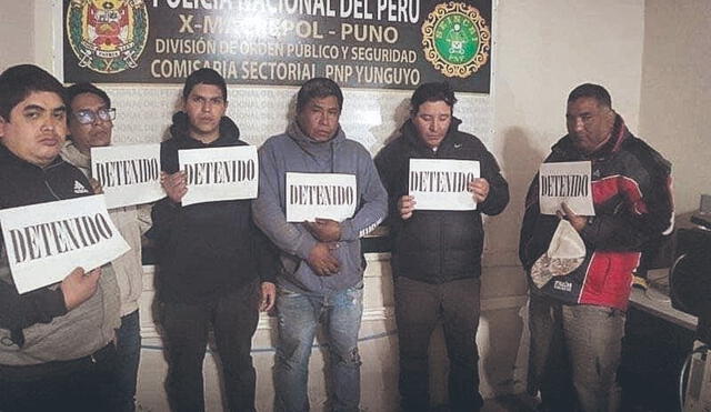 Detenidos. Banda de capitán de PNP fue capturada en Yunguyo. Foto: PNP.