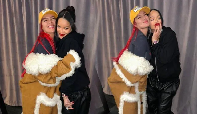 Karol G conoció a Rihanna en el Super Bowl. Foto: composición LR/ Instagram/ Karol G