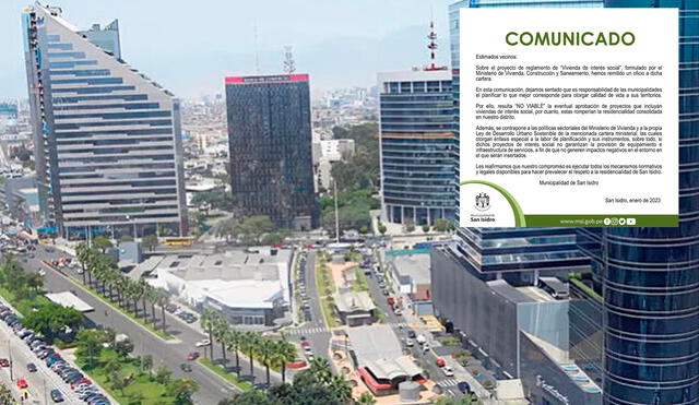 La Municipalidad de San Isidro comunicó que "no es viable" la aprobación de proyectos que incluyan viviendas de interés social. Foto: composición LR
