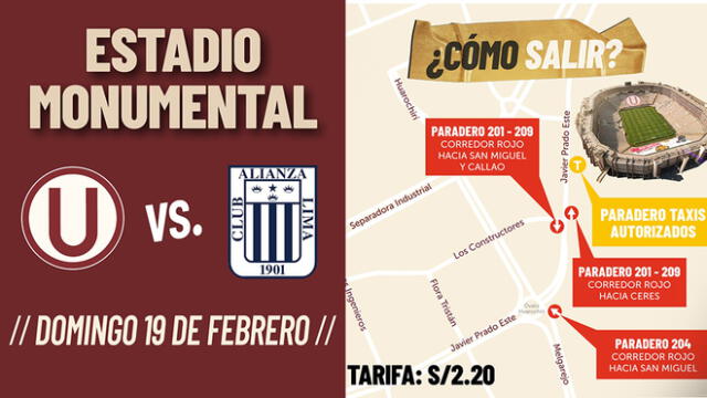 Universitario vs. Alianza Lima: Corredor Rojo tendrá servicio especial el domingo 19 de febrero. Foto: composición LR/ATU