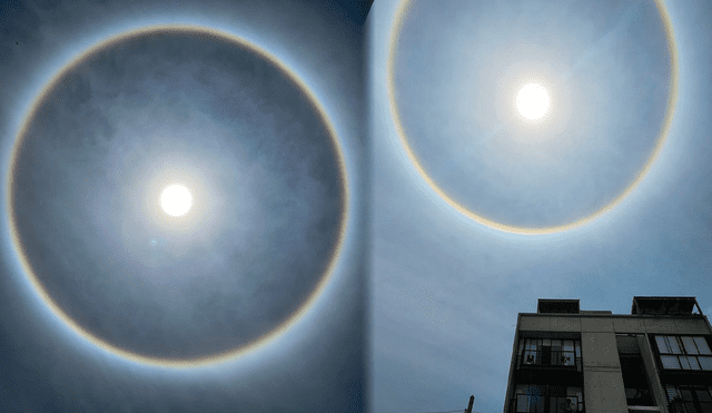 Un halo solar apareció este sábado 19 de febrero en el firmamento. Foto: composición La República/Twitter